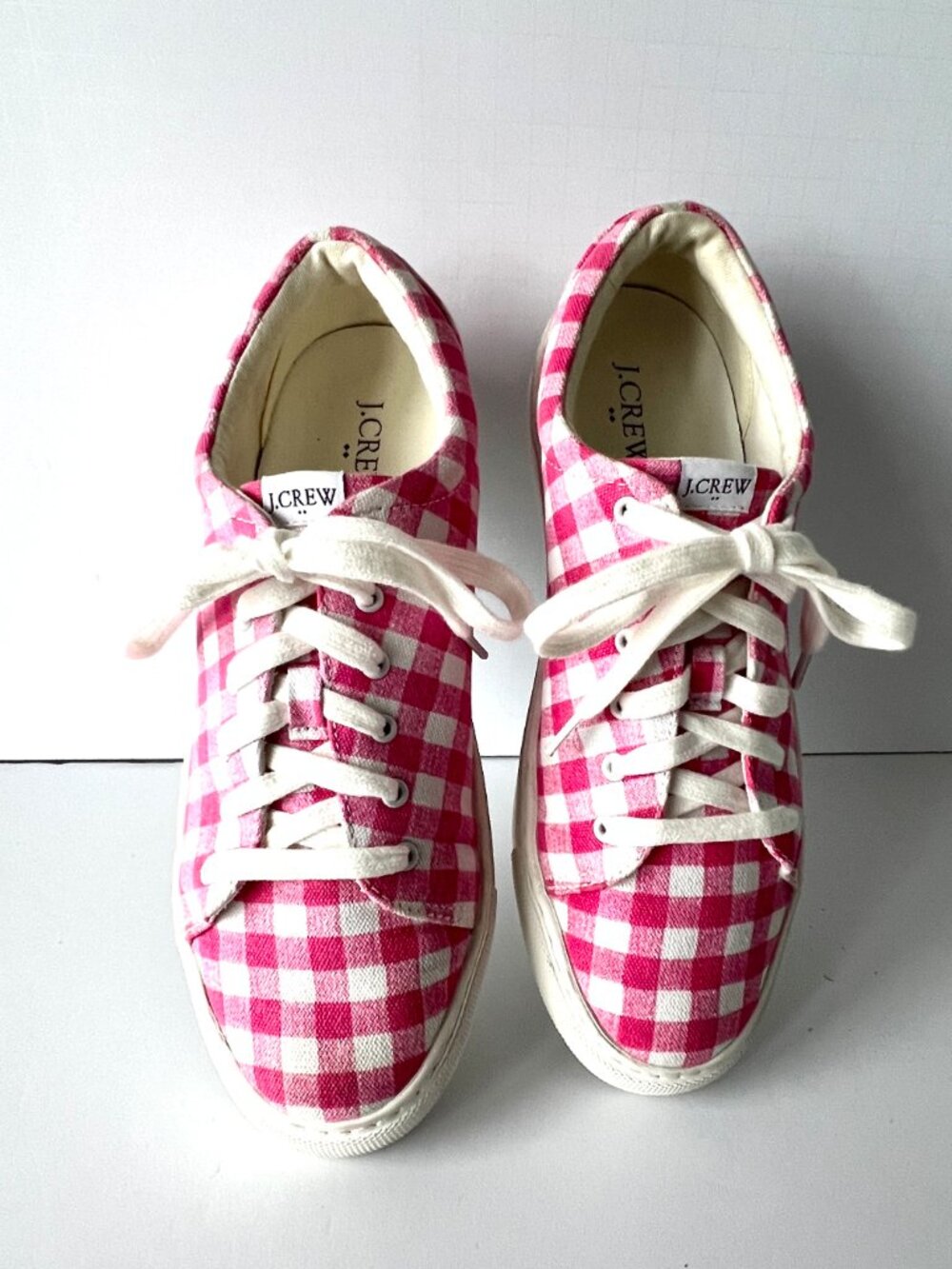 J. Crew Sneakers, Pink and White Gingham Canvas, Road Trip, Size 9, EC!